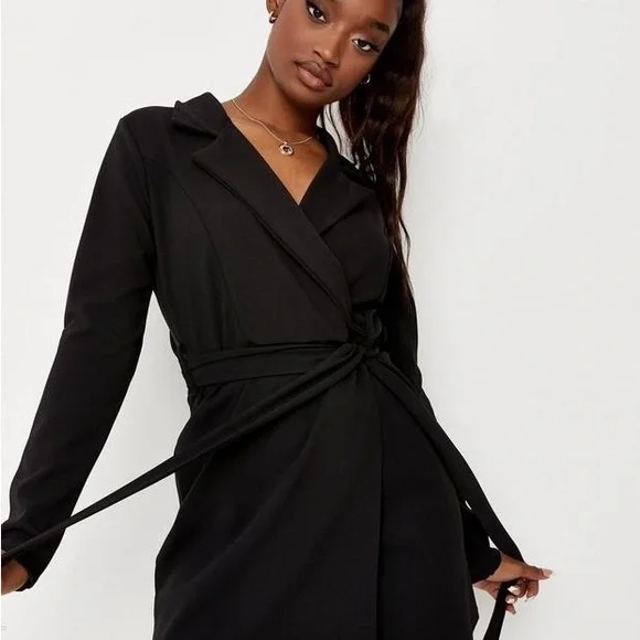 belted blazer dress black Women's Leather Oversized Belted Blazer Dress - Black - US 12
